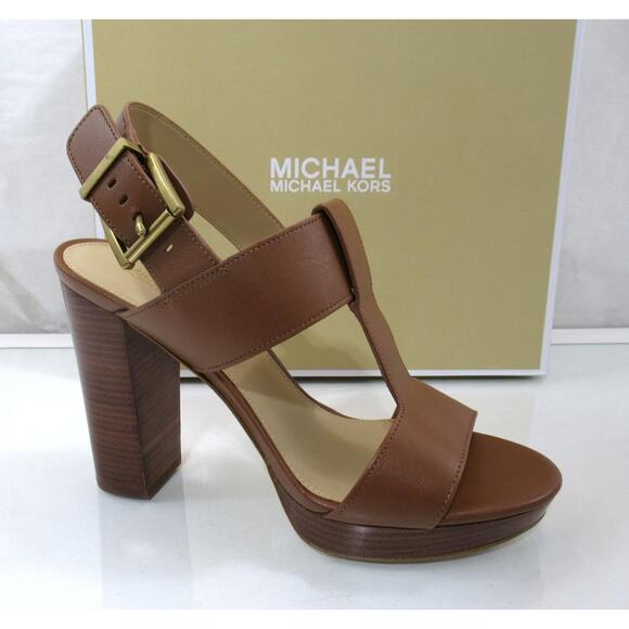 Michael Kors Becker T-Strap Platform Sandals MK Signature Luggage Size 9 - Picture 1 of 5